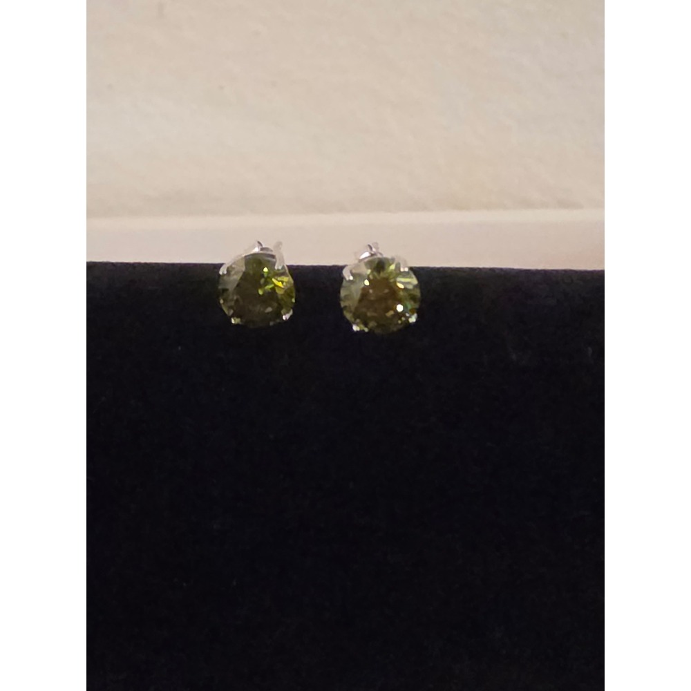Sterling Silver Olive Green Round Gemstone Stud Earrings Basket Setting